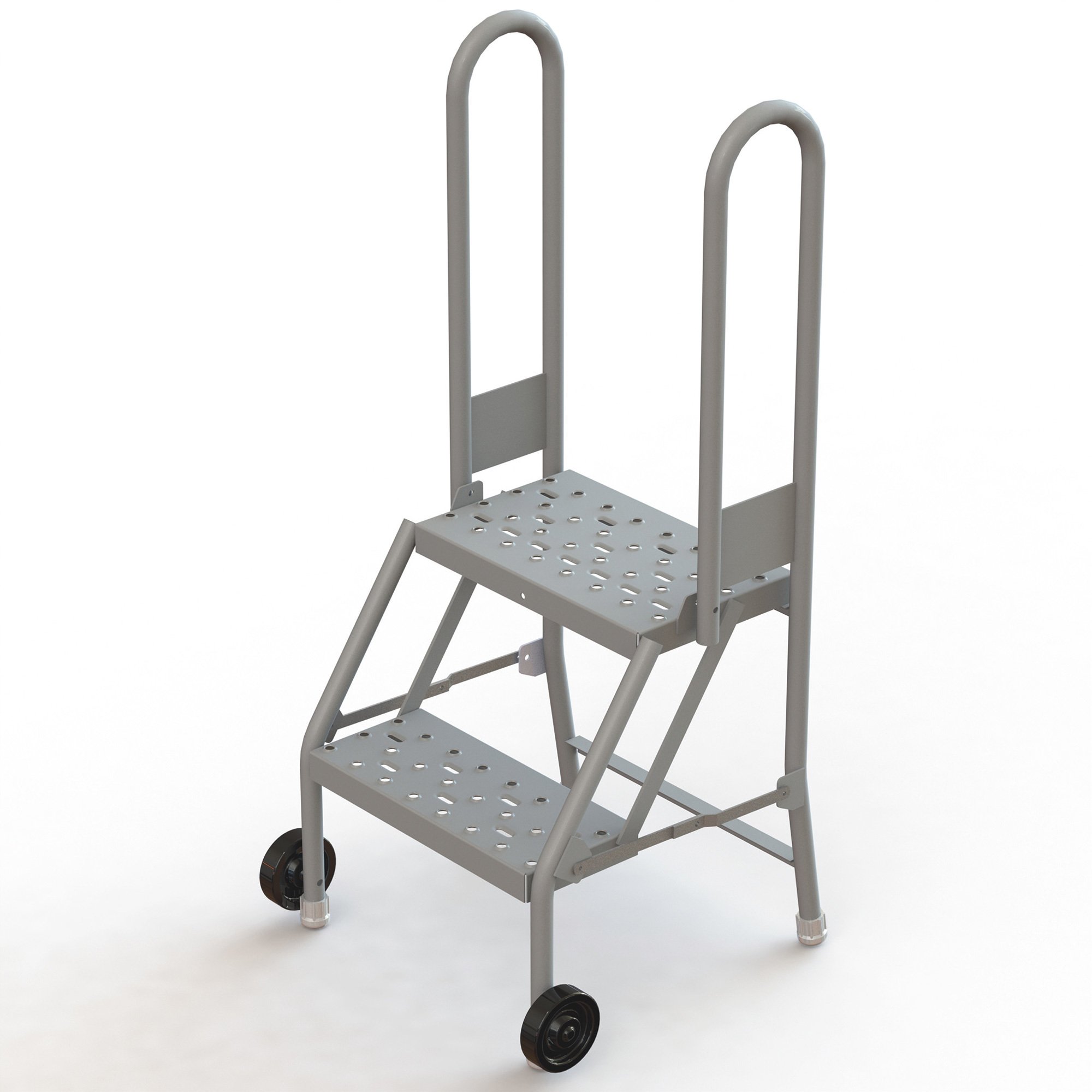 Tri-Arc Mobile, Foldable Step Stand with Perforated Steps — Gray